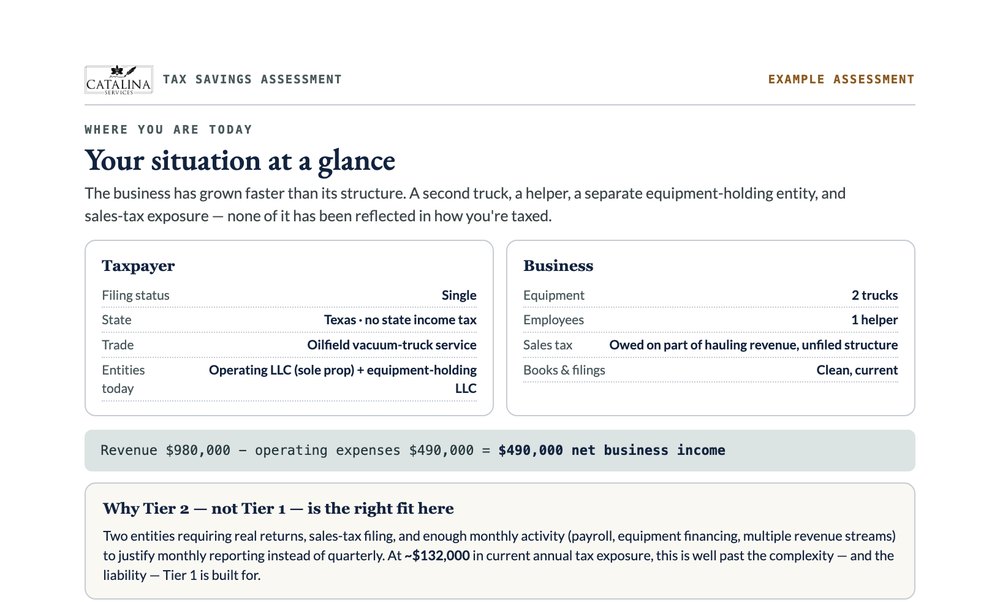 The situation page from an example Assessment