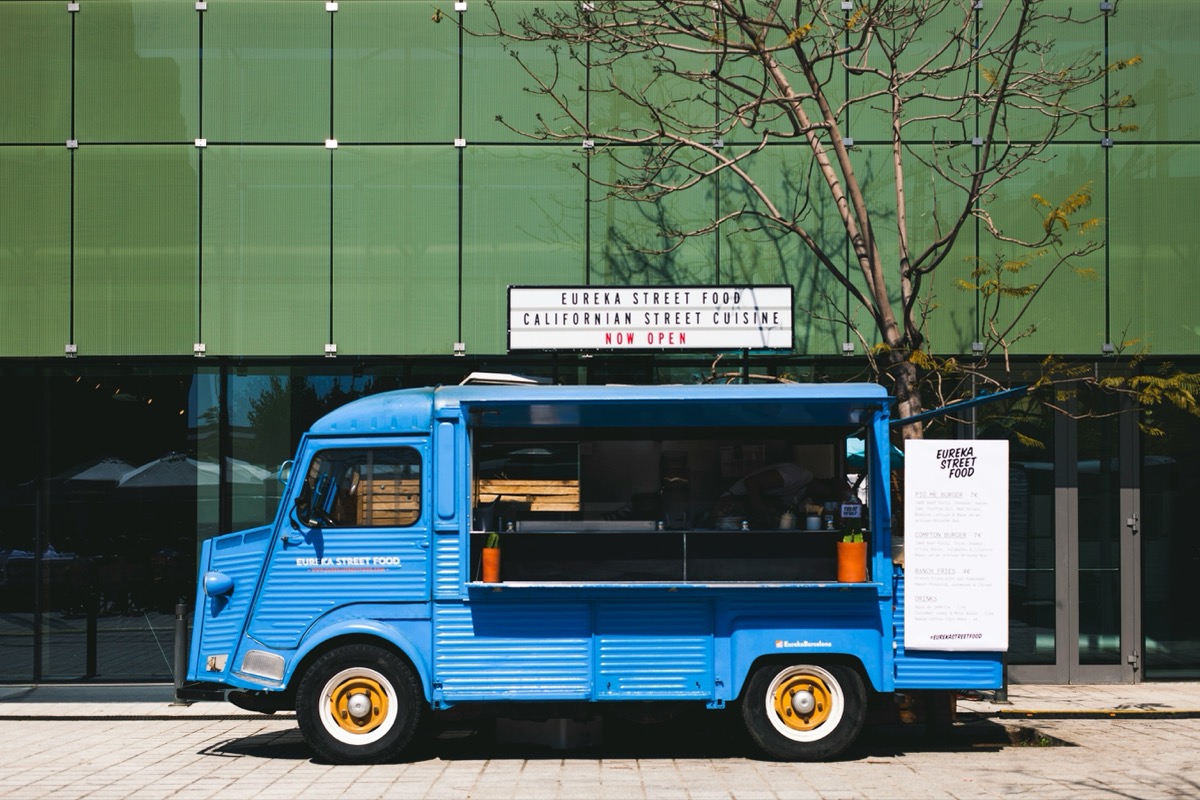 A food truck serving customers on the street